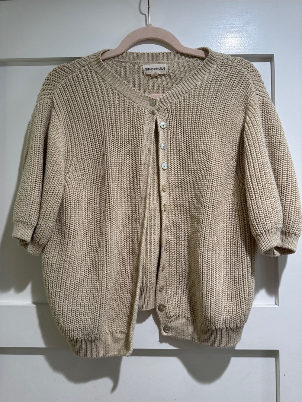 Sønderhaus Cream Knit Short-Sleeve Cardigan Sweater